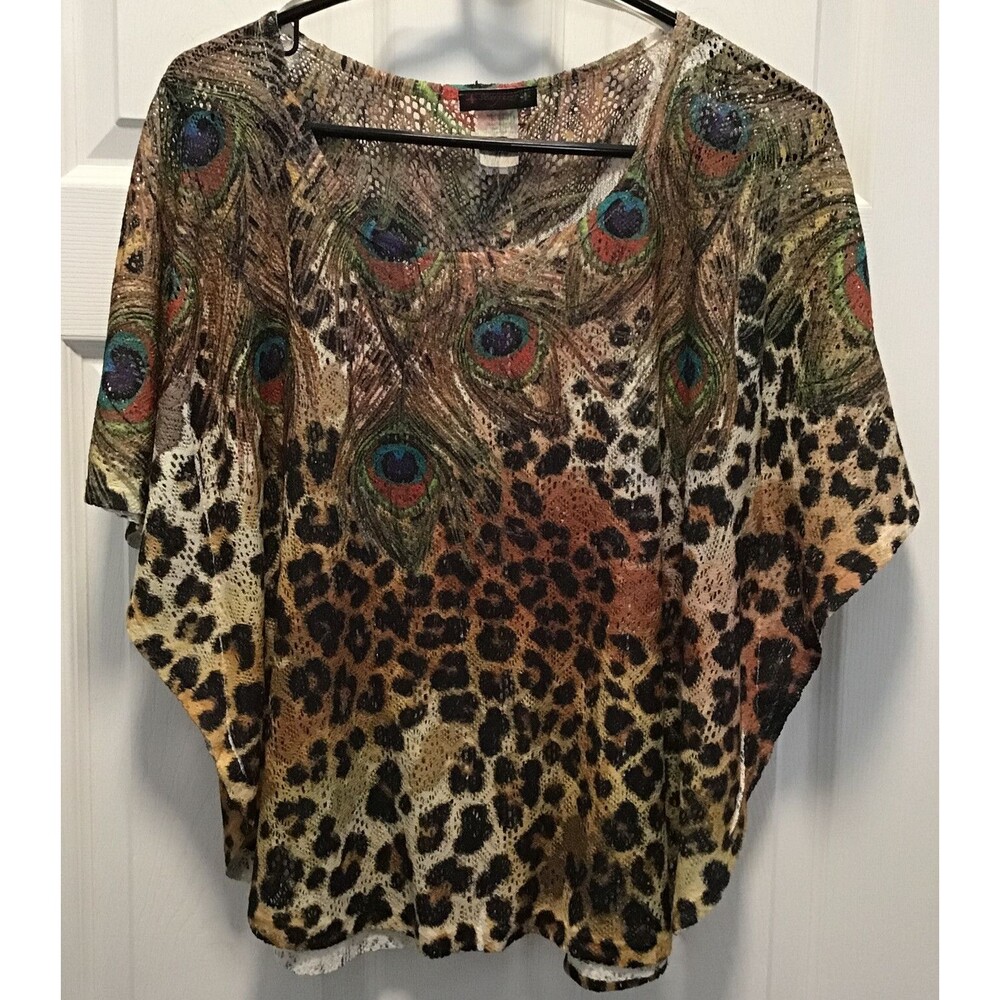 EUC Beautiful Women’s Stargazer Multicolor Animal print Ruana/Kimono Size Small